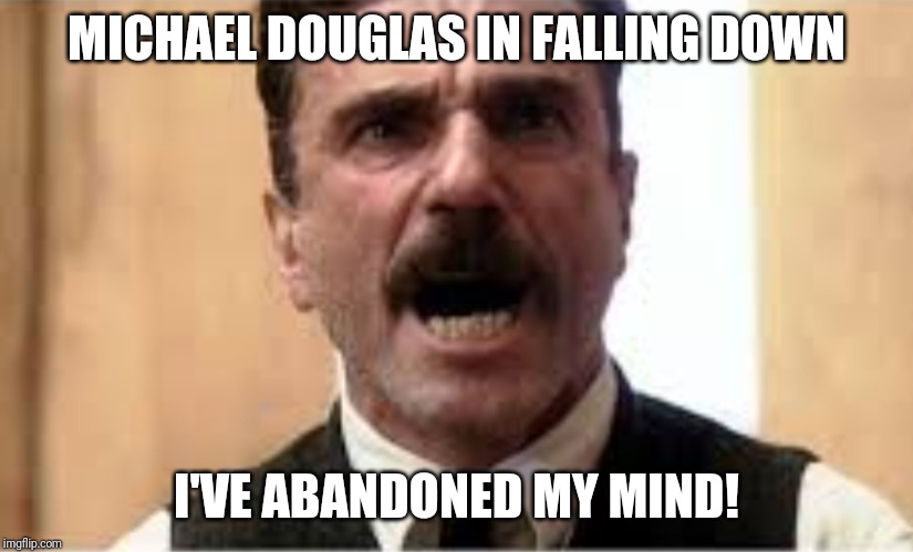 MICHAEL DOUGLAS IN FALLING DOWN; I'VE ABANDONED MY MIND! | image tagged in falling down | made w/ Imgflip meme maker