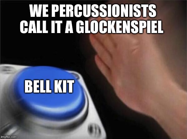 Blank Nut Button Meme | WE PERCUSSIONISTS CALL IT A GLOCKENSPIEL; BELL KIT | image tagged in memes,blank nut button | made w/ Imgflip meme maker