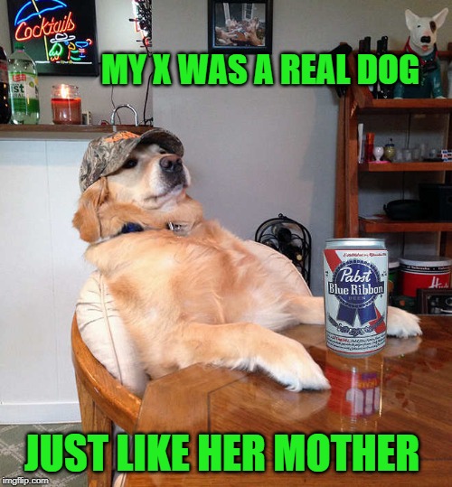 MY X WAS A REAL DOG; JUST LIKE HER MOTHER | image tagged in red neck dog,dog,ex wife | made w/ Imgflip meme maker