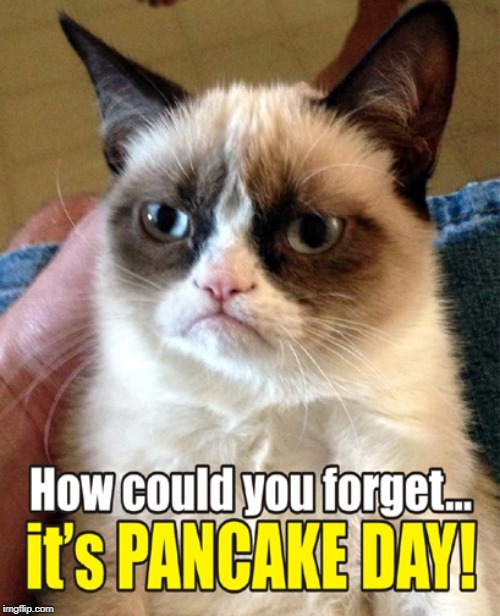 Pancake Day Grumpy Cat | image tagged in grumpy cat,pancake day,funny memes | made w/ Imgflip meme maker