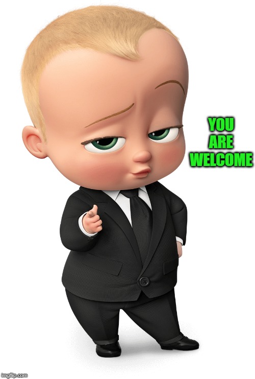 YOU ARE WELCOME | image tagged in boss baby | made w/ Imgflip meme maker