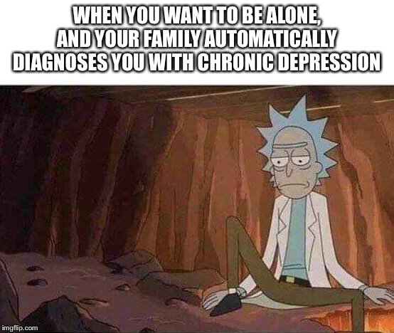 Rick & Morty | WHEN YOU WANT TO BE ALONE, AND YOUR FAMILY AUTOMATICALLY DIAGNOSES YOU WITH CHRONIC DEPRESSION | image tagged in rick  morty | made w/ Imgflip meme maker