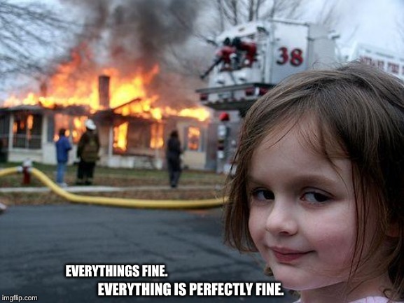 Disaster Girl Meme | EVERYTHING IS PERFECTLY FINE. EVERYTHINGS FINE. | image tagged in memes,disaster girl | made w/ Imgflip meme maker