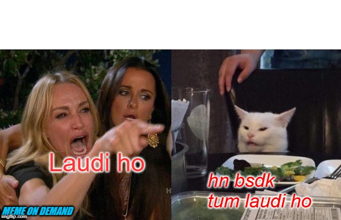 Woman Yelling At Cat Meme | Laudi ho; hn bsdk tum laudi ho; MEME ON DEMAND | image tagged in memes,woman yelling at cat | made w/ Imgflip meme maker