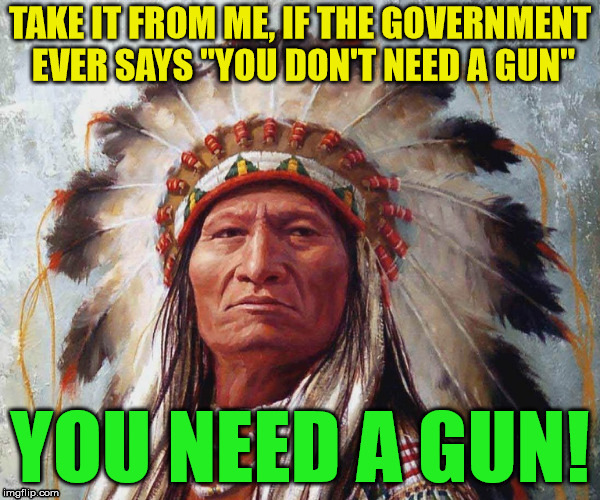 Native's here will tell, never trust the government | image tagged in gun control,political meme,native american | made w/ Imgflip meme maker