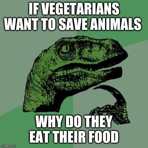 Philosoraptor Meme | IF VEGETARIANS WANT TO SAVE ANIMALS; WHY DO THEY EAT THEIR FOOD | image tagged in memes,philosoraptor | made w/ Imgflip meme maker