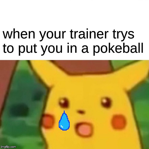 Surprised Pikachu | when your trainer trys to put you in a pokeball | image tagged in memes,surprised pikachu | made w/ Imgflip meme maker