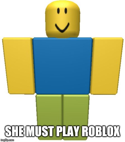 ROBLOX Noob | SHE MUST PLAY ROBLOX | image tagged in roblox noob | made w/ Imgflip meme maker