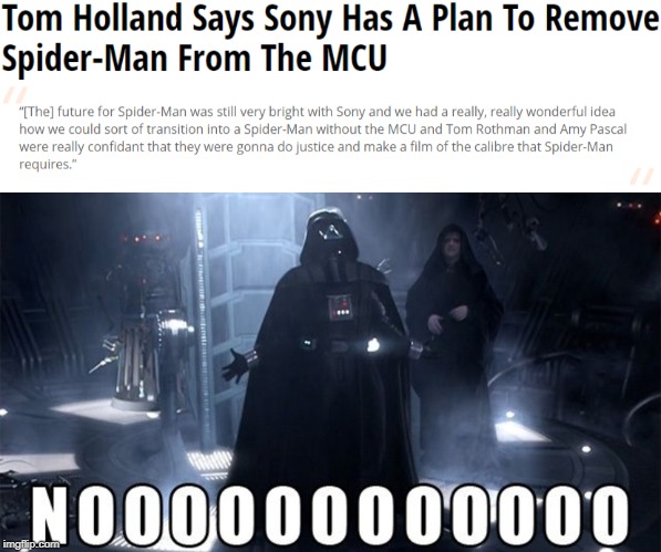D'oh! | image tagged in darth vader noooo,spider-man,marvel cinematic universe,tom holland | made w/ Imgflip meme maker