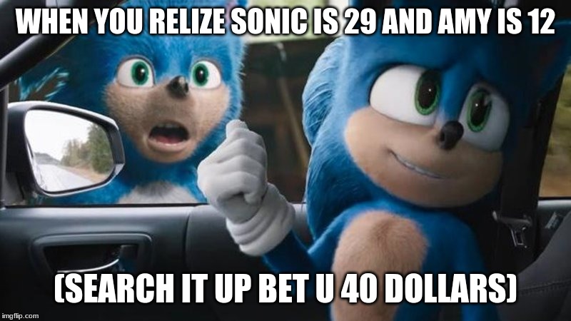 Sonic Movie Old vs New | WHEN YOU RELIZE SONIC IS 29 AND AMY IS 12; (SEARCH IT UP BET U 40 DOLLARS) | image tagged in sonic movie old vs new | made w/ Imgflip meme maker