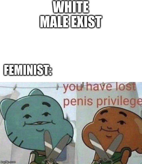 You have lost p*nis privilege. | WHITE MALE EXIST; FEMINIST: | image tagged in you have lost pnis privilege | made w/ Imgflip meme maker