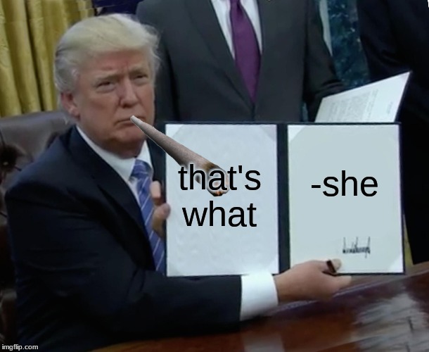 Trump Bill Signing | that's what; -she | image tagged in memes,trump bill signing | made w/ Imgflip meme maker