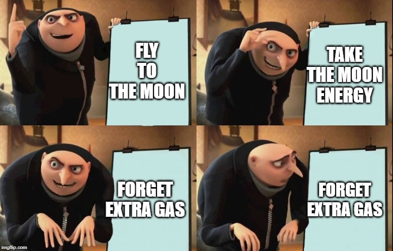 gru chart | FLY TO THE MOON; TAKE THE MOON ENERGY; FORGET EXTRA GAS; FORGET EXTRA GAS | image tagged in gru chart | made w/ Imgflip meme maker