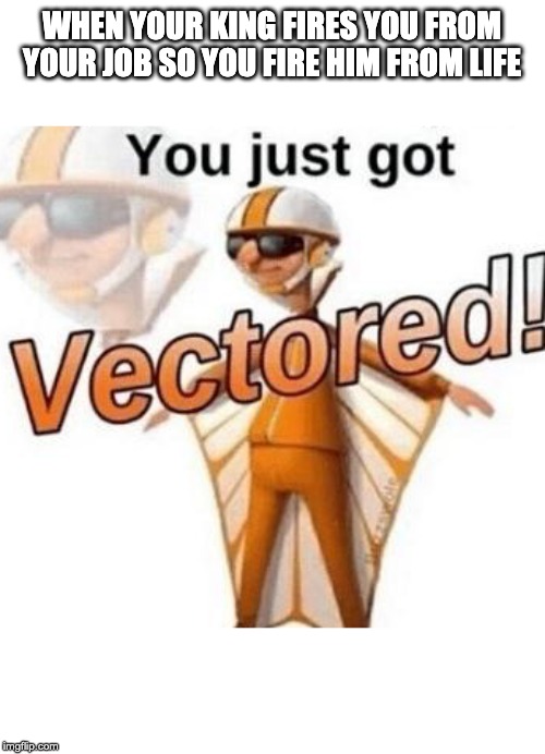 You just got vectored | WHEN YOUR KING FIRES YOU FROM YOUR JOB SO YOU FIRE HIM FROM LIFE | image tagged in you just got vectored | made w/ Imgflip meme maker