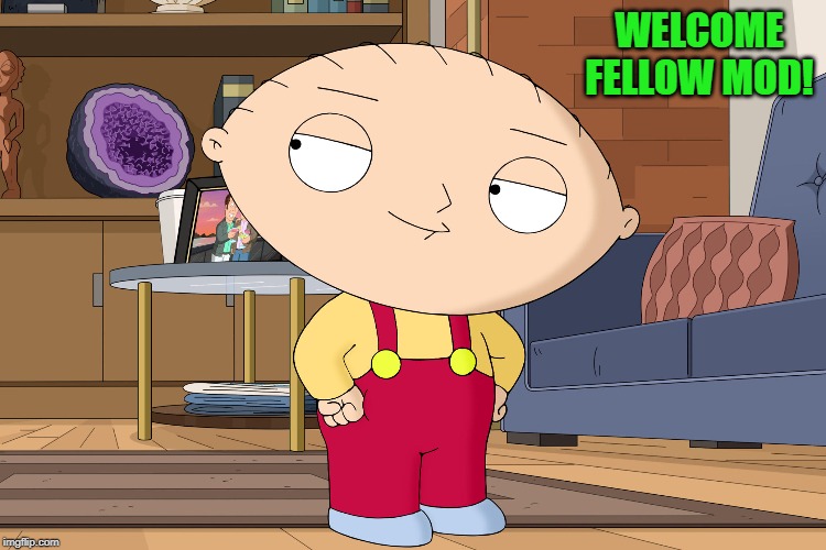 family guy | WELCOME FELLOW MOD! | image tagged in family guy | made w/ Imgflip meme maker