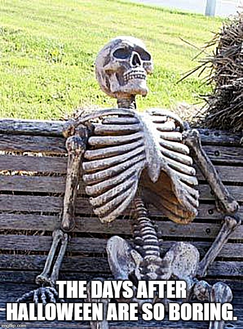 Waiting Skeleton Meme | THE DAYS AFTER HALLOWEEN ARE SO BORING. | image tagged in memes,waiting skeleton | made w/ Imgflip meme maker