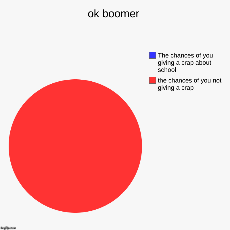 ok boomer | the chances of you not giving a crap, The chances of you giving a crap about school | image tagged in charts,pie charts | made w/ Imgflip chart maker