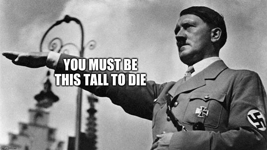 Adolf Hitler Heil | YOU MUST BE THIS TALL TO DIE | image tagged in adolf hitler heil | made w/ Imgflip meme maker