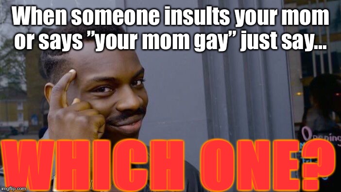 Roll Safe Think About It | When someone insults your mom or says ”your mom gay” just say... WHICH ONE? | image tagged in memes,roll safe think about it | made w/ Imgflip meme maker