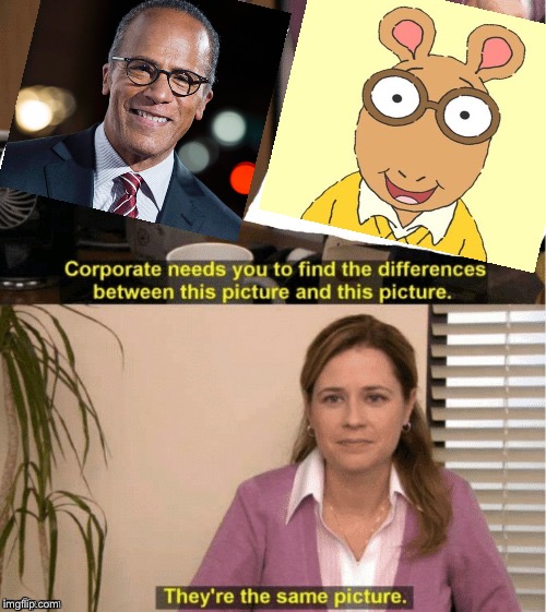 Lester Holt or Arthur Aardvark? | image tagged in office same picture,lester holt,arthur aardvark | made w/ Imgflip meme maker