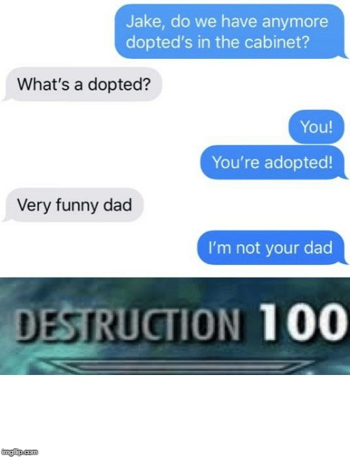 image tagged in destruction 100,adopted,dad,memes,funny,lol | made w/ Imgflip meme maker