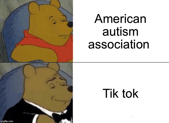 Tuxedo Winnie The Pooh | American autism association; Tik tok | image tagged in memes,tuxedo winnie the pooh | made w/ Imgflip meme maker