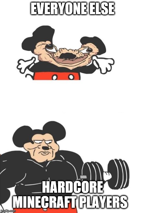 Buff Mickey Mouse | EVERYONE ELSE; HARDCORE MINECRAFT PLAYERS | image tagged in buff mickey mouse | made w/ Imgflip meme maker
