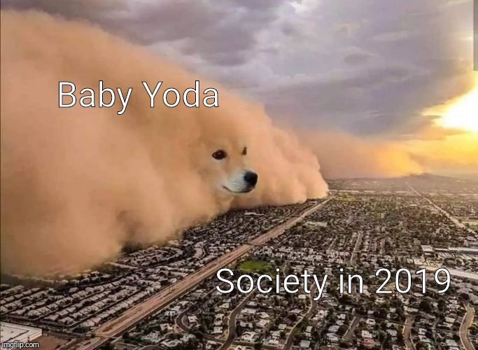 Dog Storm Rob Base DJ E-Z Rock It Takes Two | Baby Yoda; Society in 2019 | image tagged in dog storm rob base dj e-z rock it takes two | made w/ Imgflip meme maker