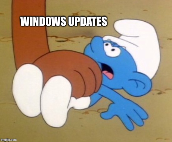 Every Time | WINDOWS UPDATES | image tagged in windows,windows 10,updates,smurfs,smurf,azrael | made w/ Imgflip meme maker