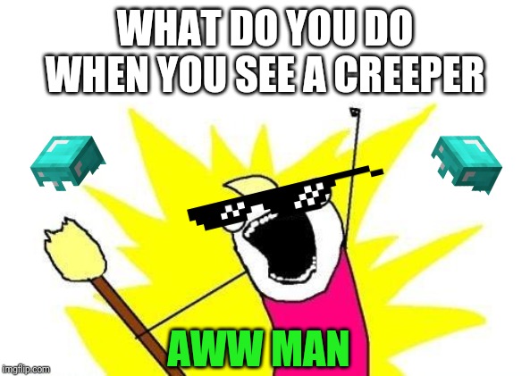 X All The Y | WHAT DO YOU DO WHEN YOU SEE A CREEPER; AWW MAN | image tagged in memes,x all the y | made w/ Imgflip meme maker