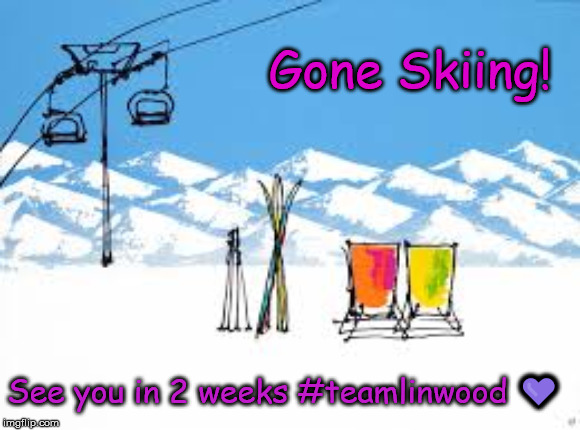 Gone Skiing | Gone Skiing! See you in 2 weeks #teamlinwood 💜 | image tagged in hustle,skiing | made w/ Imgflip meme maker