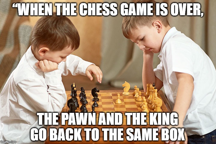 Unity of Game | “WHEN THE CHESS GAME IS OVER, THE PAWN AND THE KING GO BACK TO THE SAME BOX | image tagged in chess | made w/ Imgflip meme maker