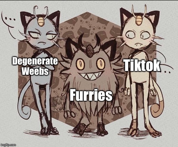 Meowth Comparison | Tiktok Degenerate Weebs Furries | image tagged in meowth comparison | made w/ Imgflip meme maker