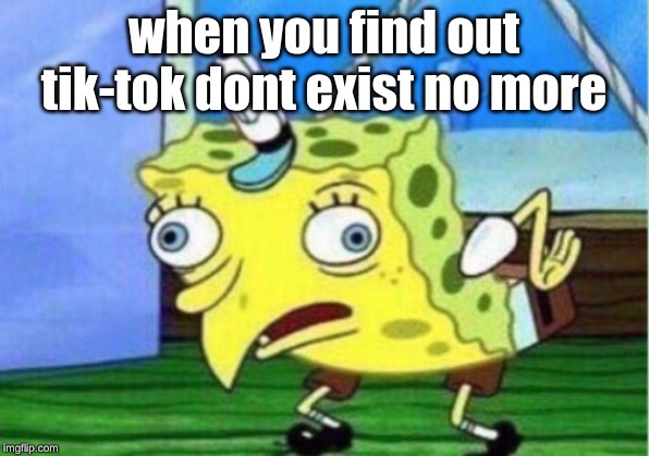 Mocking Spongebob | when you find out tik-tok dont exist no more | image tagged in memes,mocking spongebob | made w/ Imgflip meme maker