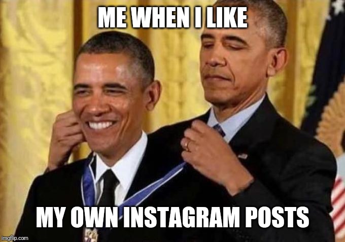 obama giving himself a medal | ME WHEN I LIKE; MY OWN INSTAGRAM POSTS | image tagged in obama giving himself a medal | made w/ Imgflip meme maker