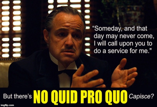 No Quid Pro Quo | image tagged in no quid pro quo,the godfather,donald trump | made w/ Imgflip meme maker