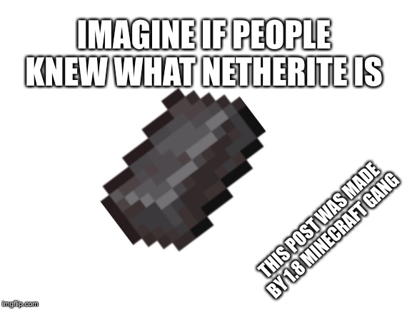 Blank White Template | IMAGINE IF PEOPLE KNEW WHAT NETHERITE IS THIS POST WAS MADE BY 1.8 MINECRAFT GANG | image tagged in blank white template | made w/ Imgflip meme maker