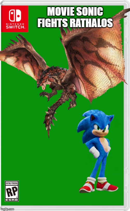 movie sonic wins BTW | MOVIE SONIC FIGHTS RATHALOS | image tagged in nintendo switch,sonic the hedgehog,sonic movie,monster hunter | made w/ Imgflip meme maker