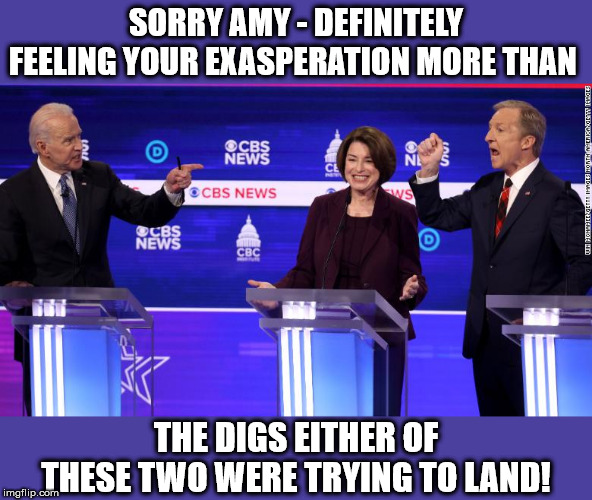 You're not going to out-Trump Trump. Tearing eachother down is not the way to win the long game. | SORRY AMY - DEFINITELY FEELING YOUR EXASPERATION MORE THAN; THE DIGS EITHER OF THESE TWO WERE TRYING TO LAND! | image tagged in memes,politics | made w/ Imgflip meme maker