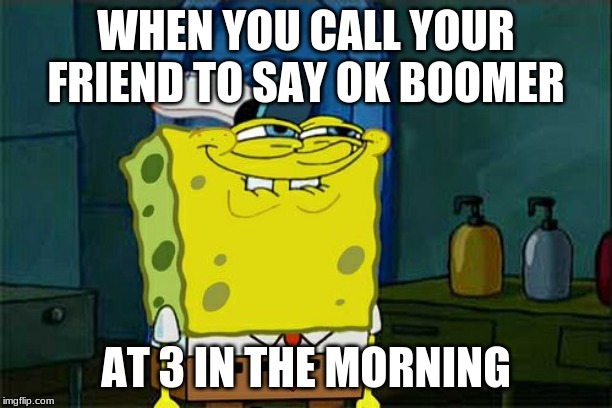 Don't You Squidward Meme | WHEN YOU CALL YOUR FRIEND TO SAY OK BOOMER; AT 3 IN THE MORNING | image tagged in memes,dont you squidward | made w/ Imgflip meme maker