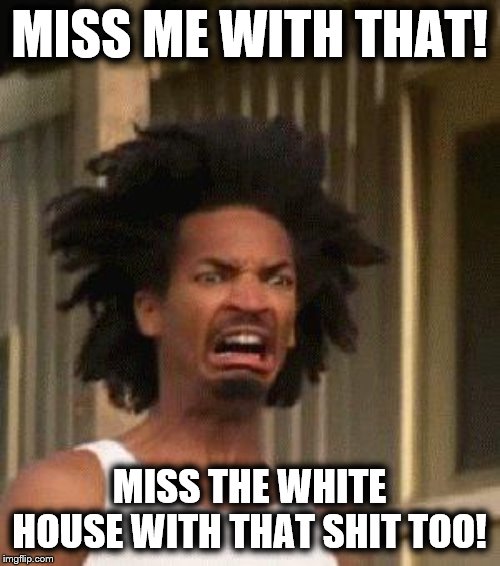 Disgusted Face | MISS ME WITH THAT! MISS THE WHITE HOUSE WITH THAT SHIT TOO! | image tagged in disgusted face | made w/ Imgflip meme maker