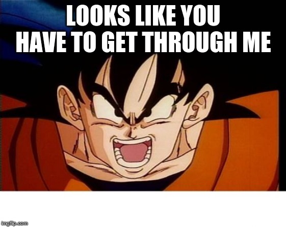 Crosseyed Goku Meme | LOOKS LIKE YOU HAVE TO GET THROUGH ME | image tagged in memes,crosseyed goku | made w/ Imgflip meme maker
