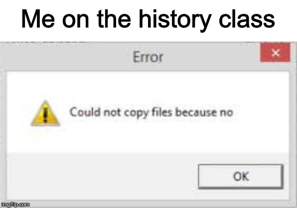 Could not copy files because no | Me on the history class | image tagged in could not copy files because no | made w/ Imgflip meme maker