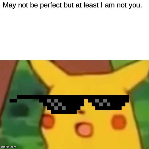 Surprised Pikachu | May not be perfect but at least I am not you. | image tagged in memes,surprised pikachu | made w/ Imgflip meme maker