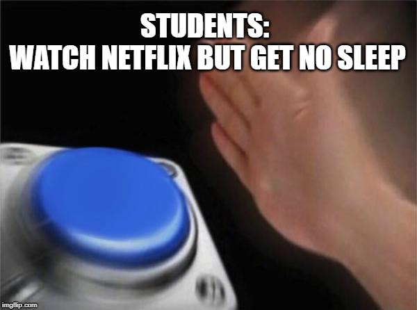 Blank Nut Button Meme | STUDENTS: 
WATCH NETFLIX BUT GET NO SLEEP | image tagged in memes,blank nut button | made w/ Imgflip meme maker