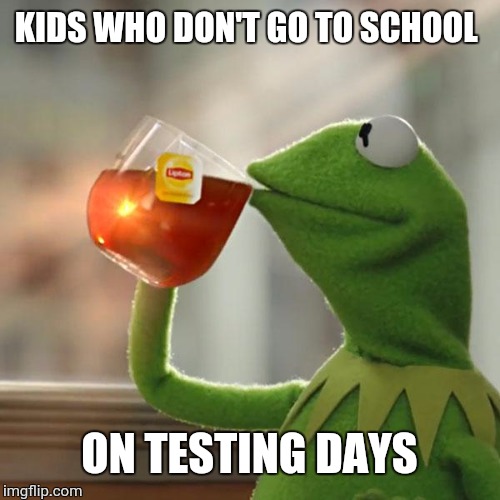 But That's None Of My Business | KIDS WHO DON'T GO TO SCHOOL; ON TESTING DAYS | image tagged in memes,but thats none of my business,kermit the frog | made w/ Imgflip meme maker