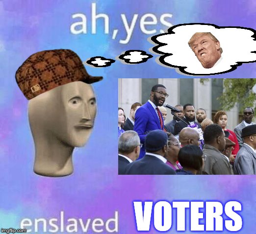 Comparing black Democrats to slaves at every opportunity is a maybe, just a little bit, -- dun dun-duh duuuuh -- racist! | VOTERS | image tagged in ah yes enslaved,slaves,democrats,racism,racist,that's racist | made w/ Imgflip meme maker