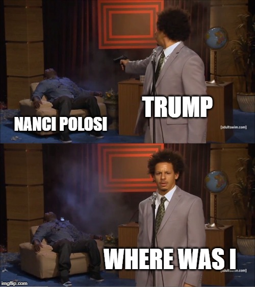 Who Killed Hannibal | TRUMP; NANCI POLOSI; WHERE WAS I | image tagged in memes,who killed hannibal | made w/ Imgflip meme maker