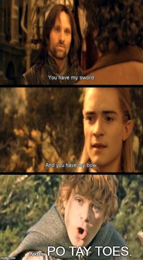 PO TAY TOES. And my | image tagged in lord of the rings | made w/ Imgflip meme maker