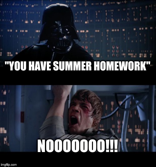 Star Wars No Meme | "YOU HAVE SUMMER HOMEWORK"; NOOOOOOO!!! | image tagged in memes,star wars no | made w/ Imgflip meme maker